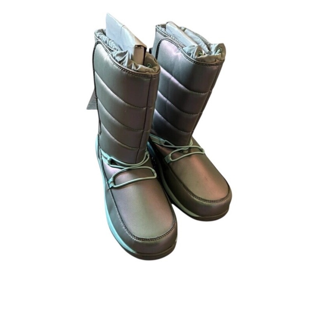 Lands End Snow Flurry Iridescent Silver Mint Green Winter Boots Thermolite NWT 7